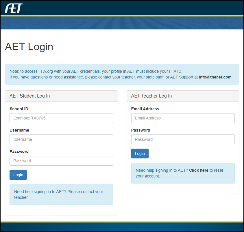 Log in using The AET FFA Help Center